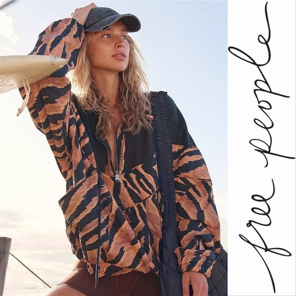 FREE PEOPLE Movement JACKET Pullover Windbreaker S Black Brown Walk the Line NEW - Picture 1 of 10